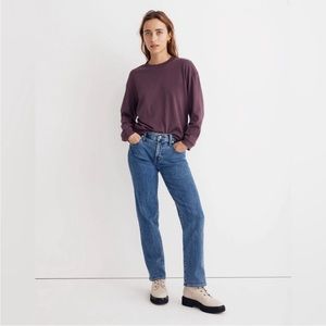 Madewell Supima Cotton Essential Long-Sleeve Tee in Plum, size Medium.